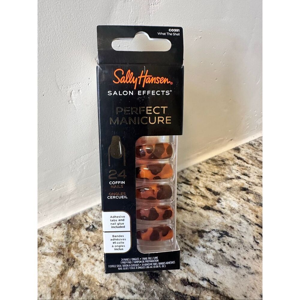 Sally Hansen 24 Square Press on Nails With Glue Coffin Shape What The Shell